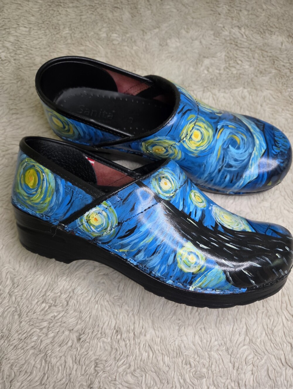 Women's Sanita Van Gogh Starry Night Art Print Clogs Shoes Sz 39 - Picture 4 of 15